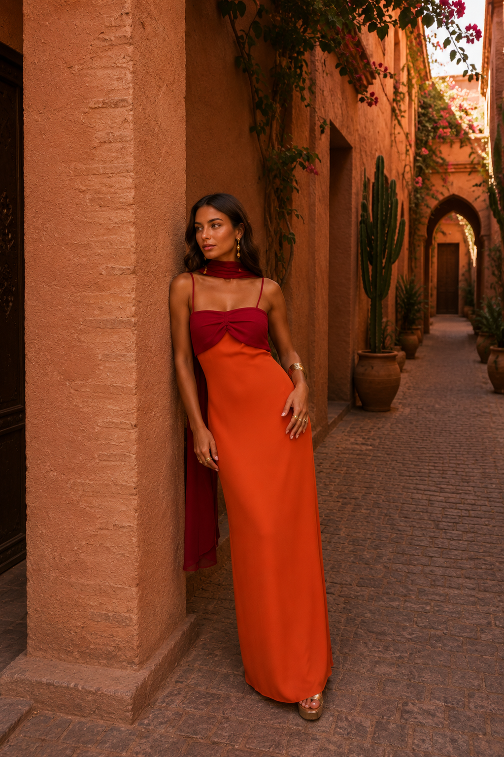 Vestido Largo Drapeado Bicolor