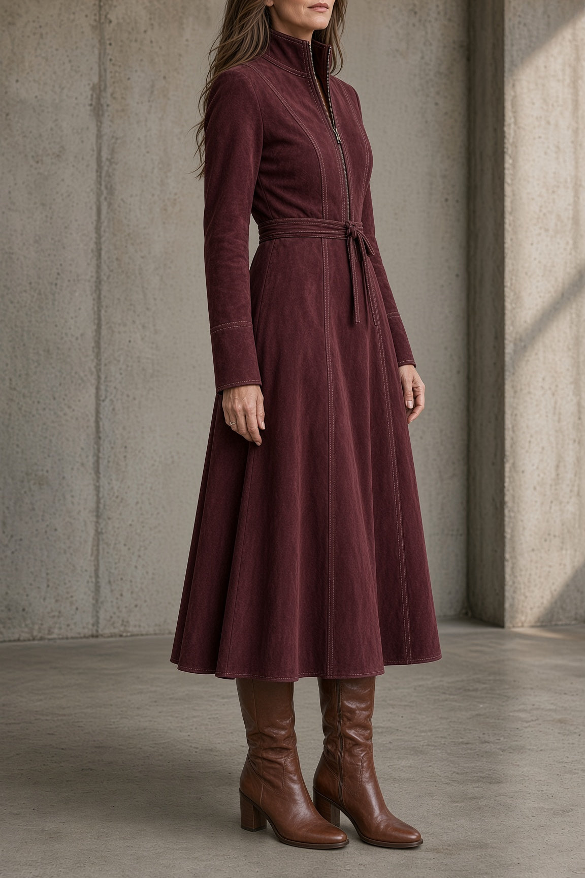 Tamara – Vestido vintage con cinturón y cuello alto