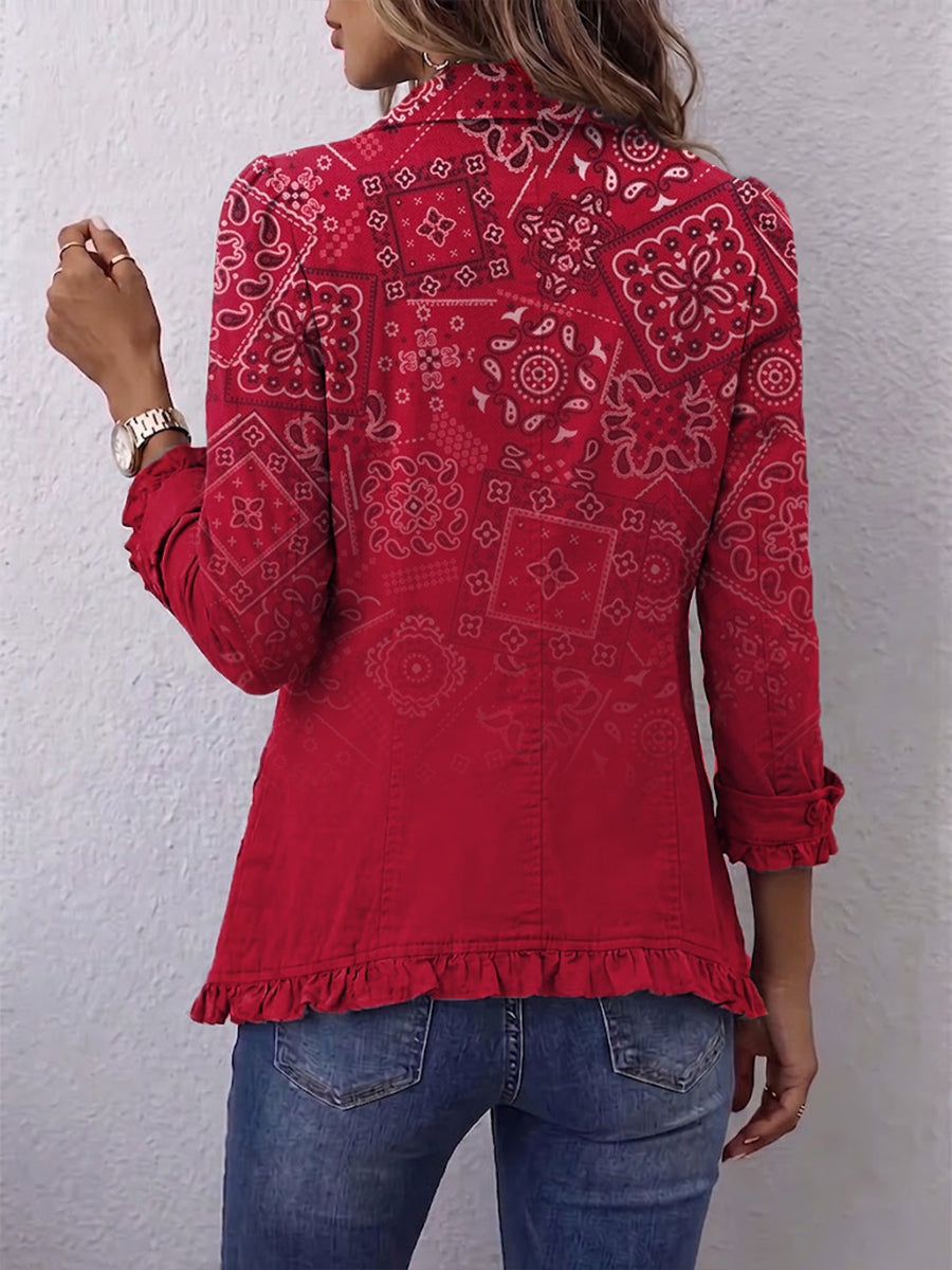 Eva | Chaqueta Paisley Degradada Roja con Volantes