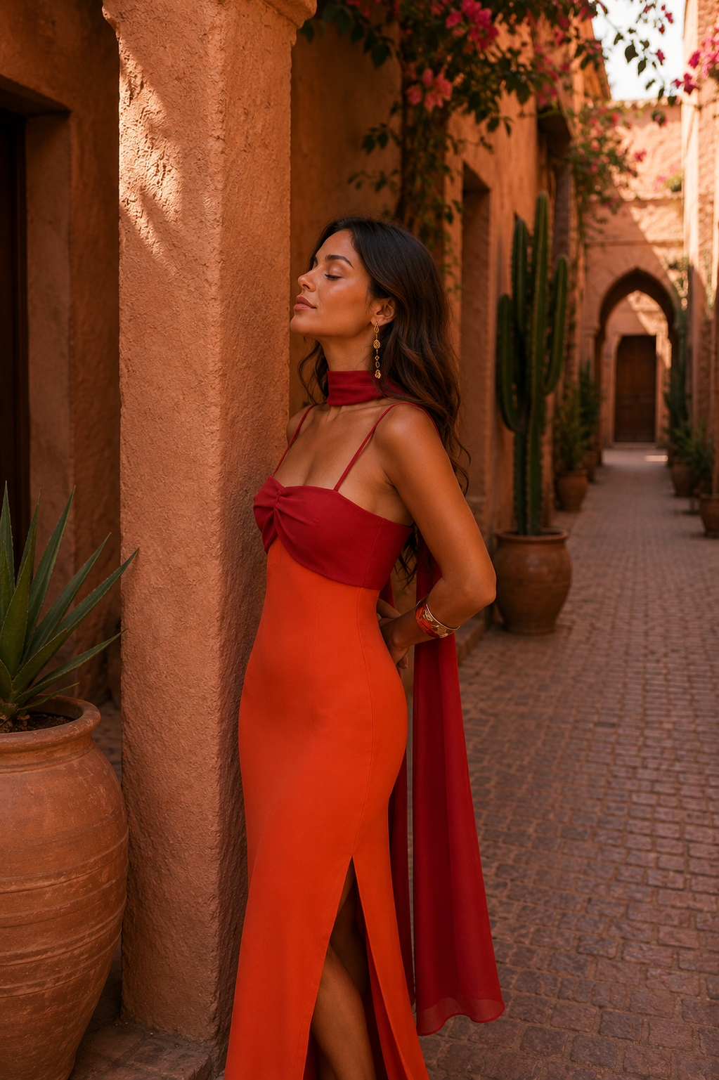 Vestido Largo Drapeado Bicolor