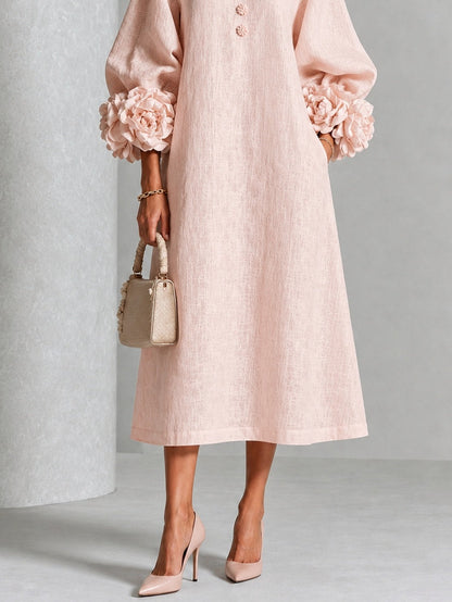 Valeria – Vestido midi con mangas de rosetas