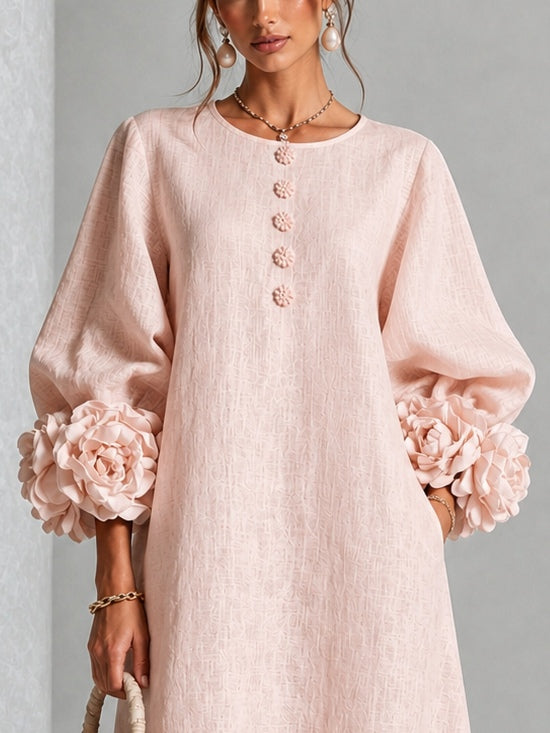 Valeria – Vestido midi con mangas de rosetas