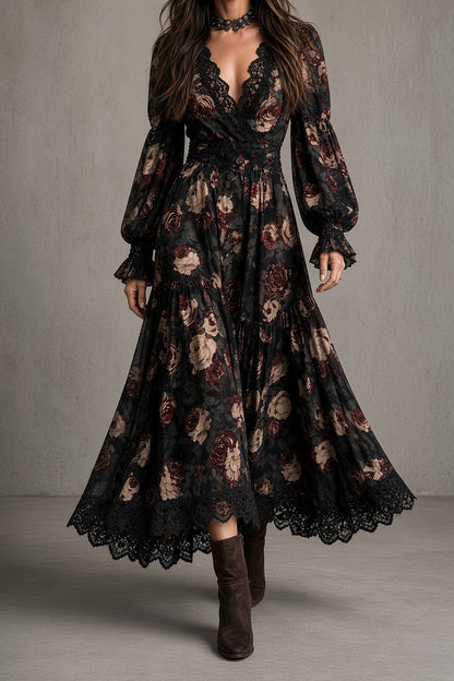 Elisa – Vestido vintage de flores con detalles de encaje