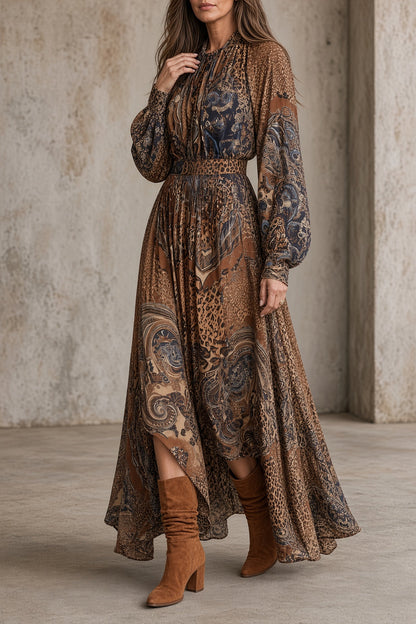 Noelia – Vestido largo vintage estampado con mangas abullonadas