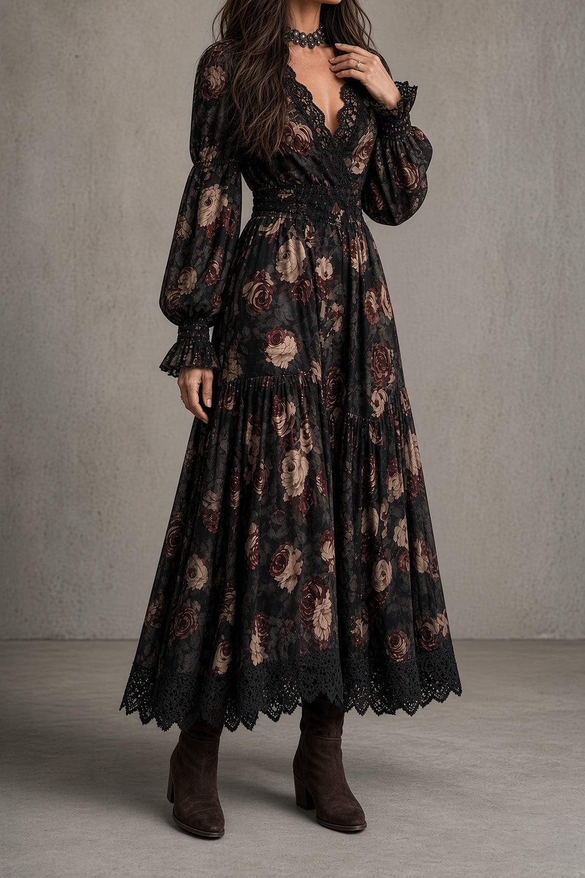Elisa – Vestido vintage de flores con detalles de encaje