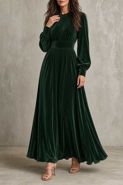 Elena – Vestido largo de terciopelo con cuerpo fruncido
