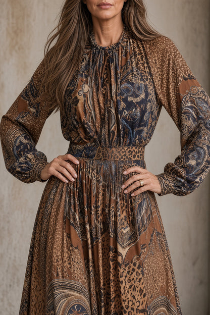 Noelia – Vestido largo vintage estampado con mangas abullonadas