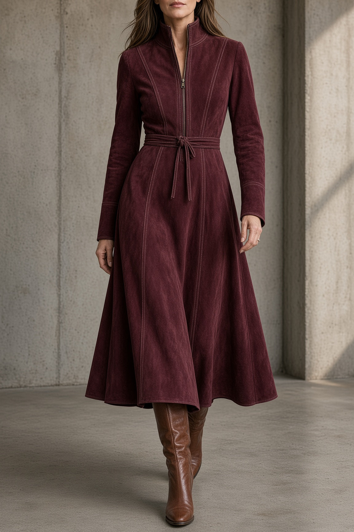 Tamara – Vestido vintage con cinturón y cuello alto