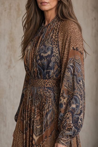 Noelia – Vestido largo vintage estampado con mangas abullonadas