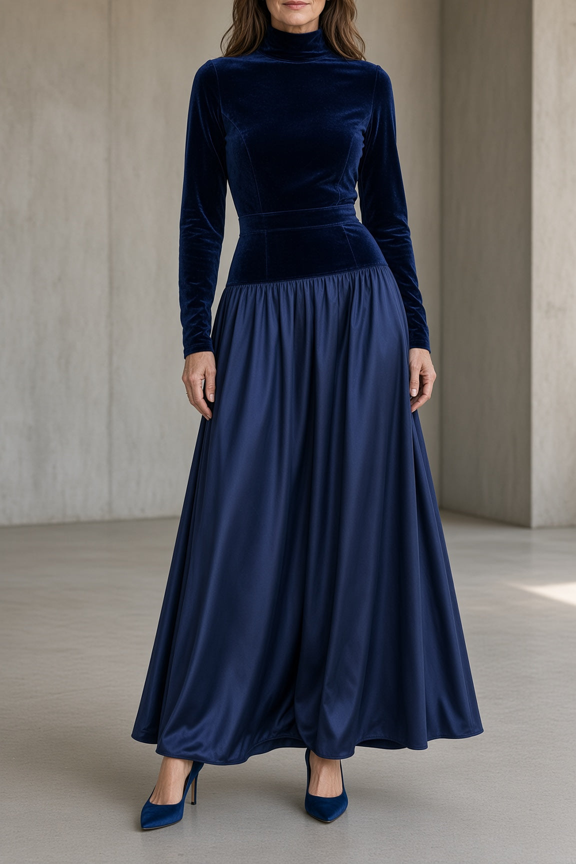 Viviana – Vestido largo de terciopelo con cuello alto