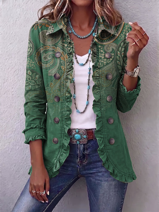 Inés | Chaqueta Bohemia Paisley Verde con Volantes