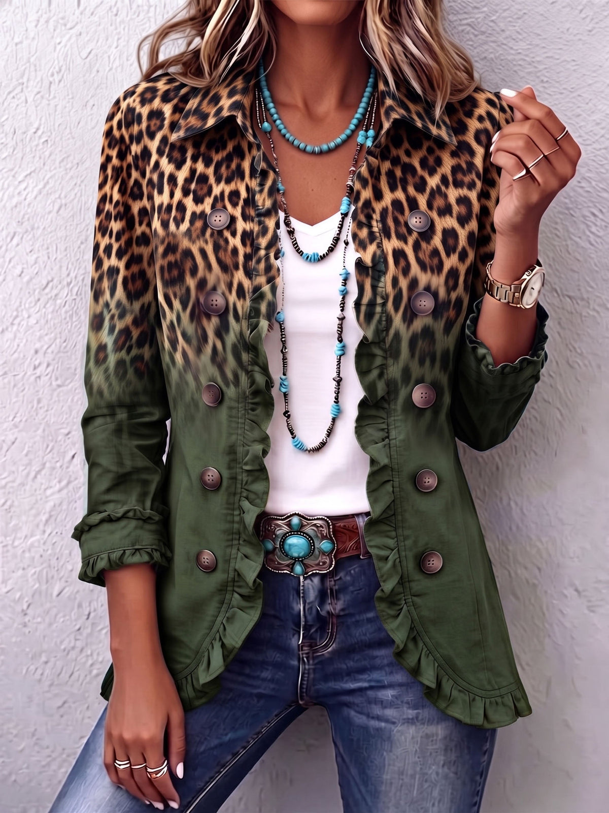 Elena | Americana de Leopardo Degradado con Volantes