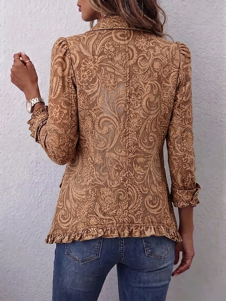 Nuria | Chaqueta Bohemia Floral Vintage Marrón con Volantes
