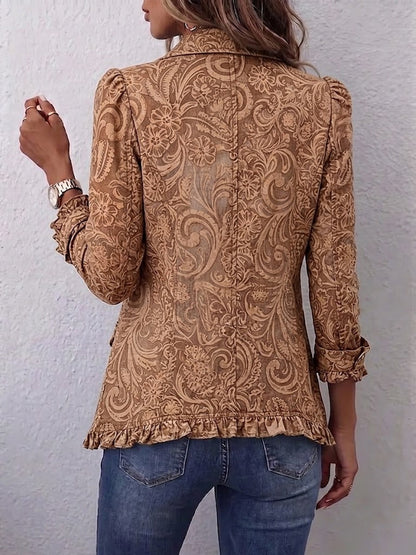 Nuria | Chaqueta Bohemia Floral Vintage Marrón con Volantes