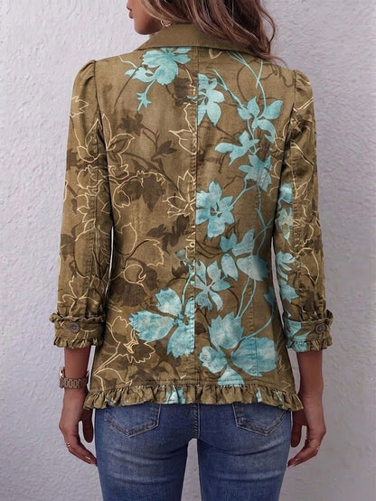 Cristina | Chaqueta Bohemia Floral Vintage Degradada con Volantes
