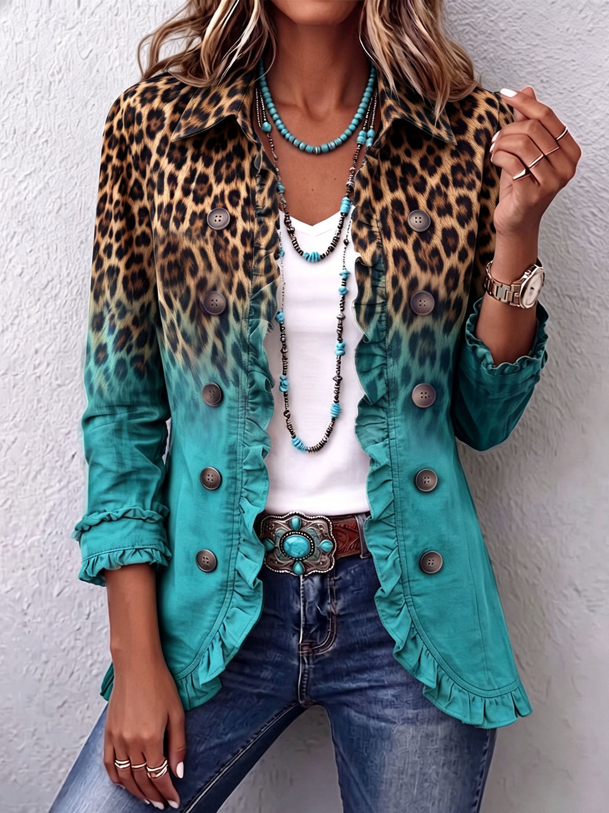 Elena | Chaqueta de Leopardo Degradado con Volantes