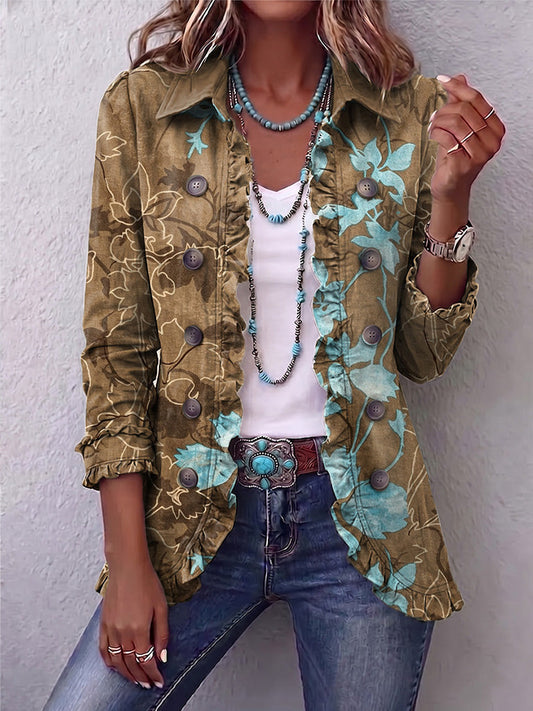 Cristina | Chaqueta Bohemia Floral Vintage Degradada con Volantes