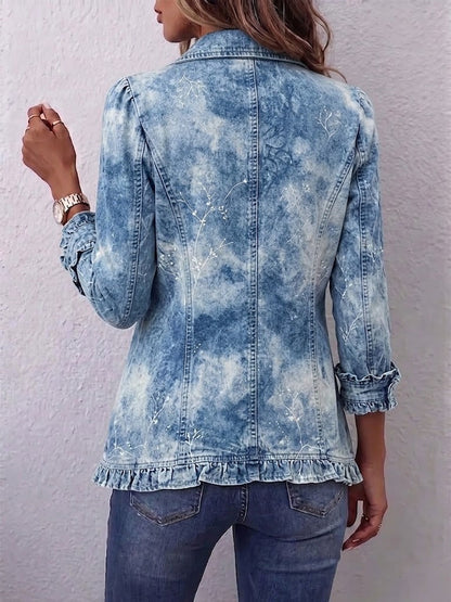 Natalia | Chaqueta Bohemia Botánica Vintage Degradada Azul con Volantes