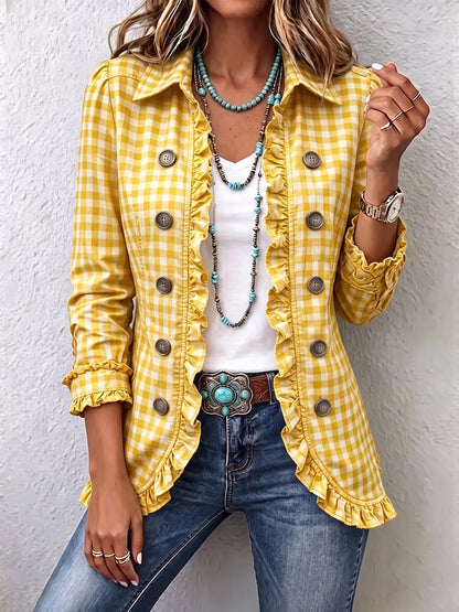 Marisa | Chaqueta de Cuadros Vichy con Volantes y Botones