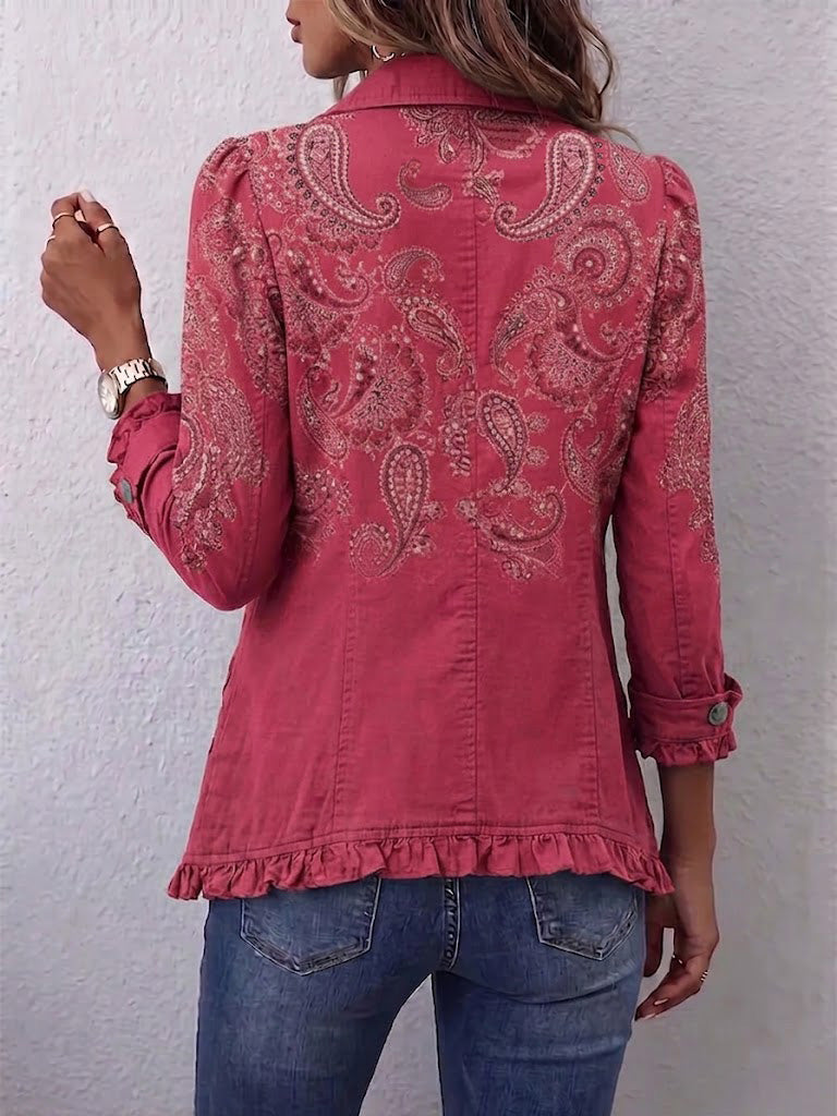 Mercedes | Chaqueta Paisley Vintage Rosa Palo con Volantes