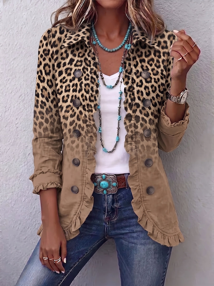 Laura | Chaqueta de Leopardo Vintage Degradado Camel con Volantes