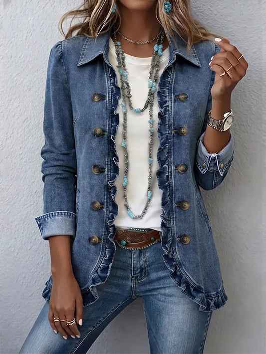 Lorena | Chaqueta Azul Medio con Volantes