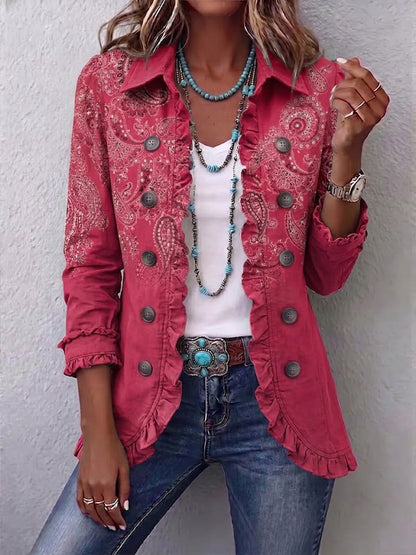 Mercedes | Chaqueta Paisley Vintage Rosa Palo con Volantes